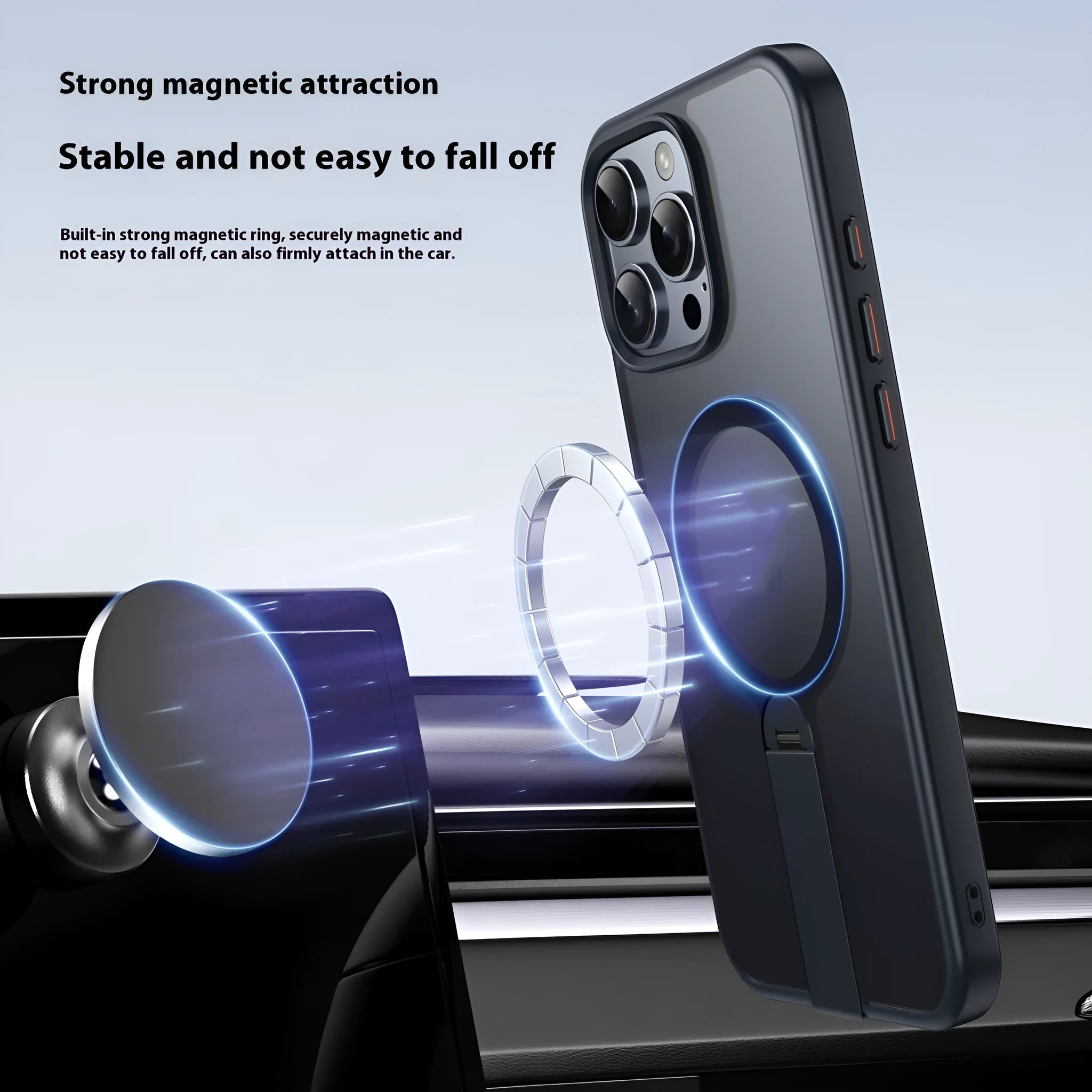 Matte Black magnetic hidden bracket phone case for iPhone 16 Pro Max with TPU PC construction and anti-fingerprint finish