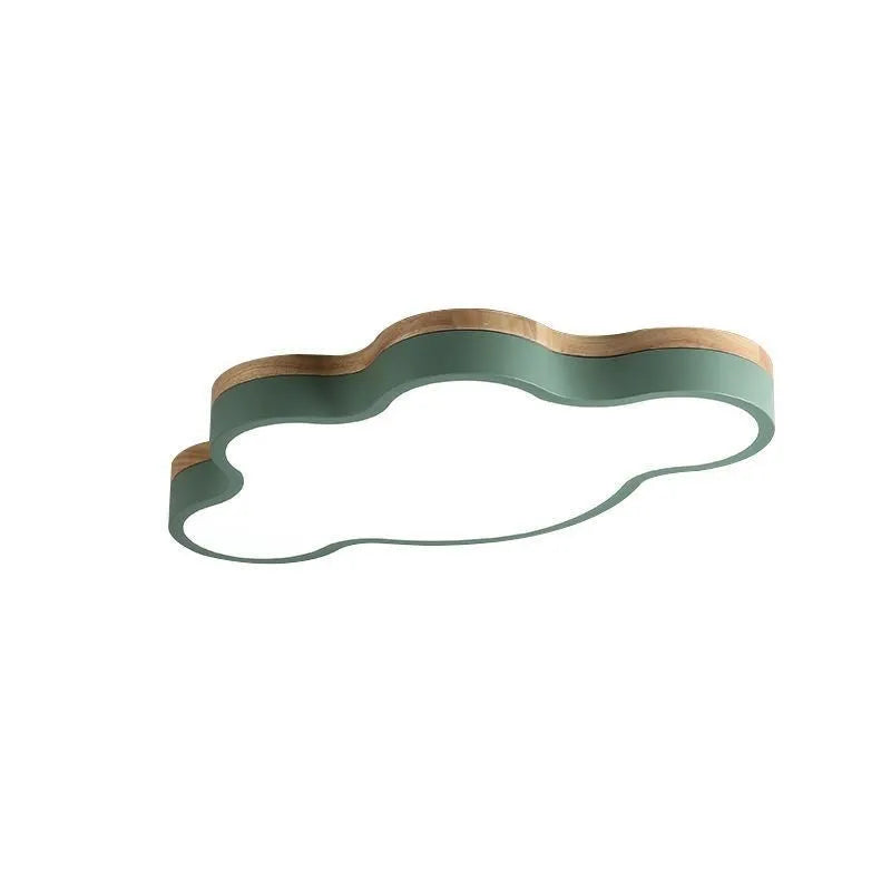 Modern cloud-shaped ceiling lamp with wood-effect finish in choice of colours, mounted on a white ceiling.