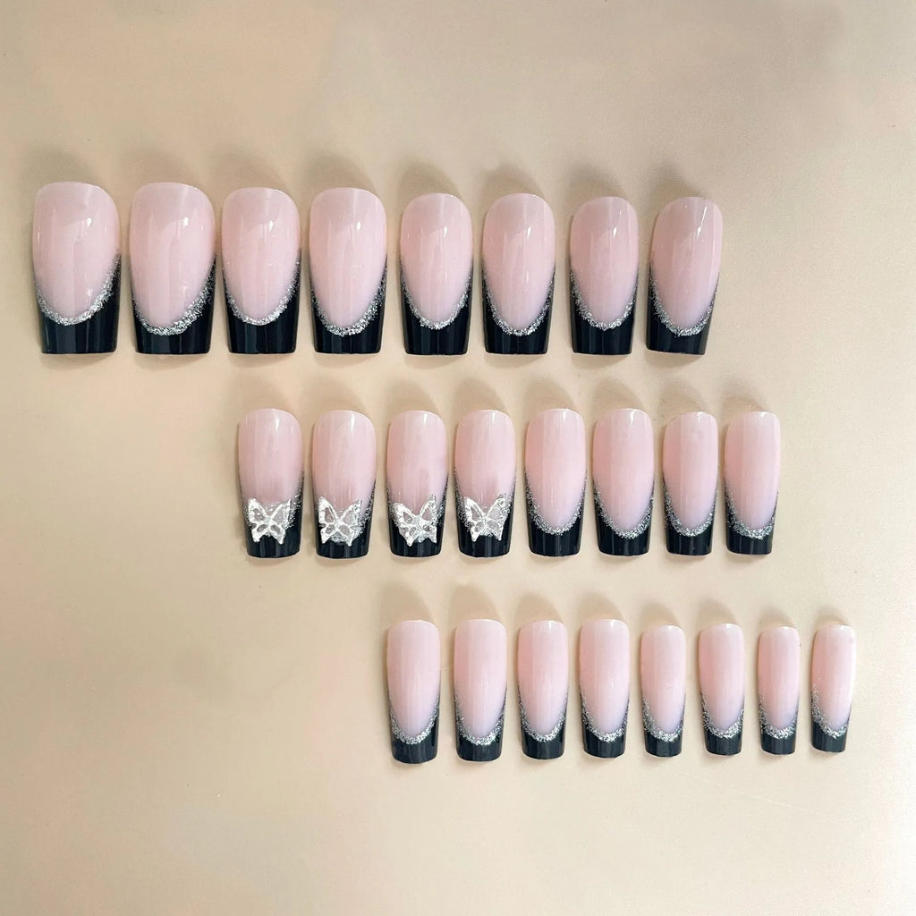 French style thin glittering butterfly wear armour for nails in black and yellow jelly glue colours.