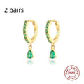 Geometric water drop earrings in Sterling Silver with electroplated gold finish and purple diamond stones