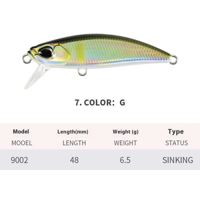 48mm soft plastic Mino fishing lure for snakehead and mandarin fish, showing colour options