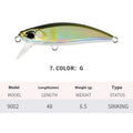 48mm soft plastic Mino fishing lure for snakehead and mandarin fish, showing colour options