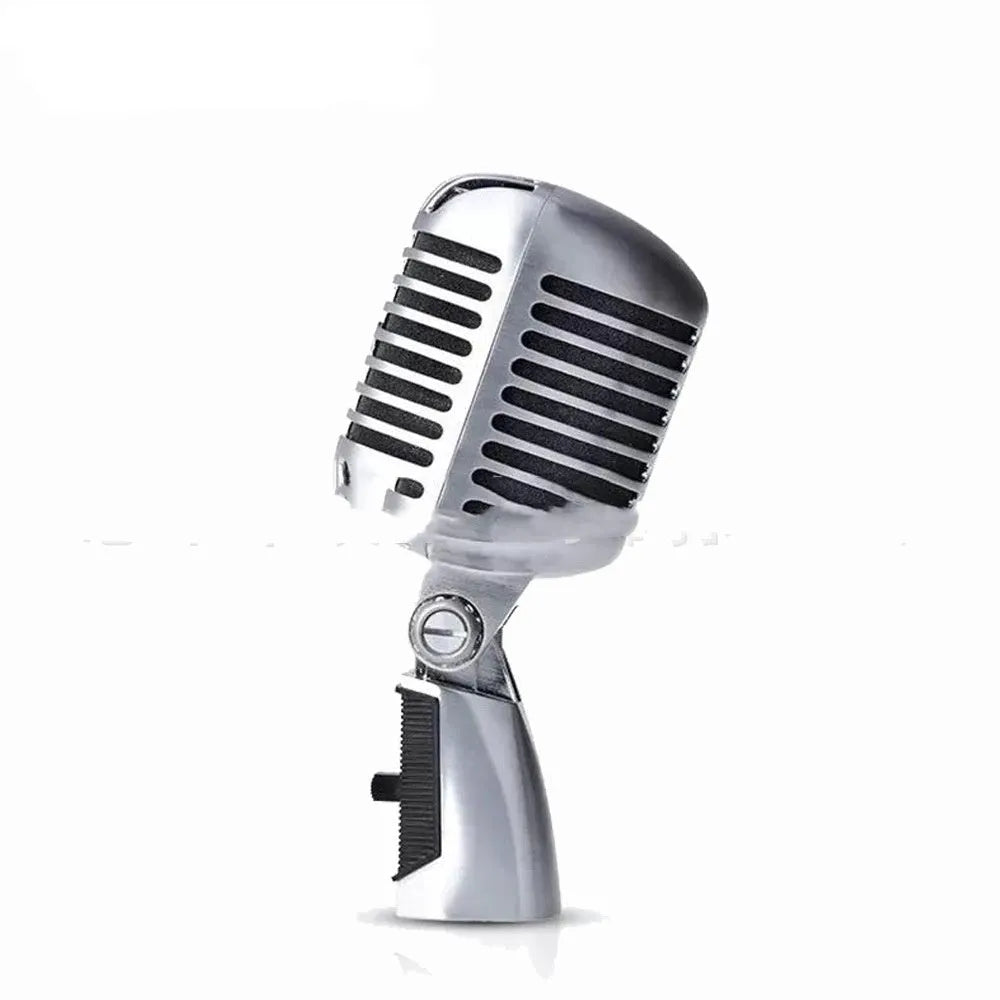 Classical retro dynamic microphone in gold, silver, or rose gold finish with all-metal construction