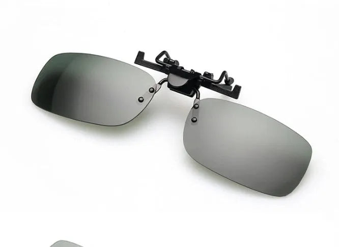 Myopia sunglasses clip with PC lenses in dark green, grey, and night vision options for prescription glasses