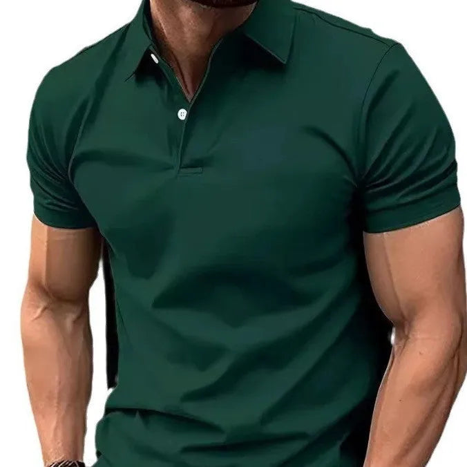 Men's slim fit solid colour short sleeve casual shirt with button front in cotton polyester fabric