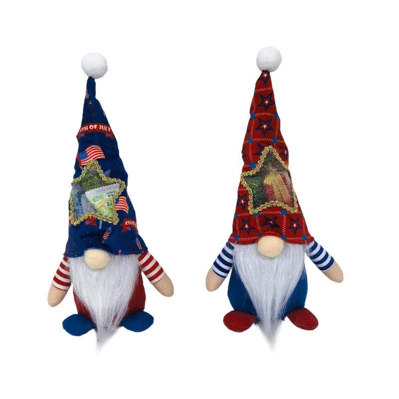 Two faceless Rudolf baby doll Christmas decorations in suit style with cloth construction