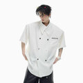 Men's loose casual summer short-sleeved shirt with splicing details and lapel collar in three colour options