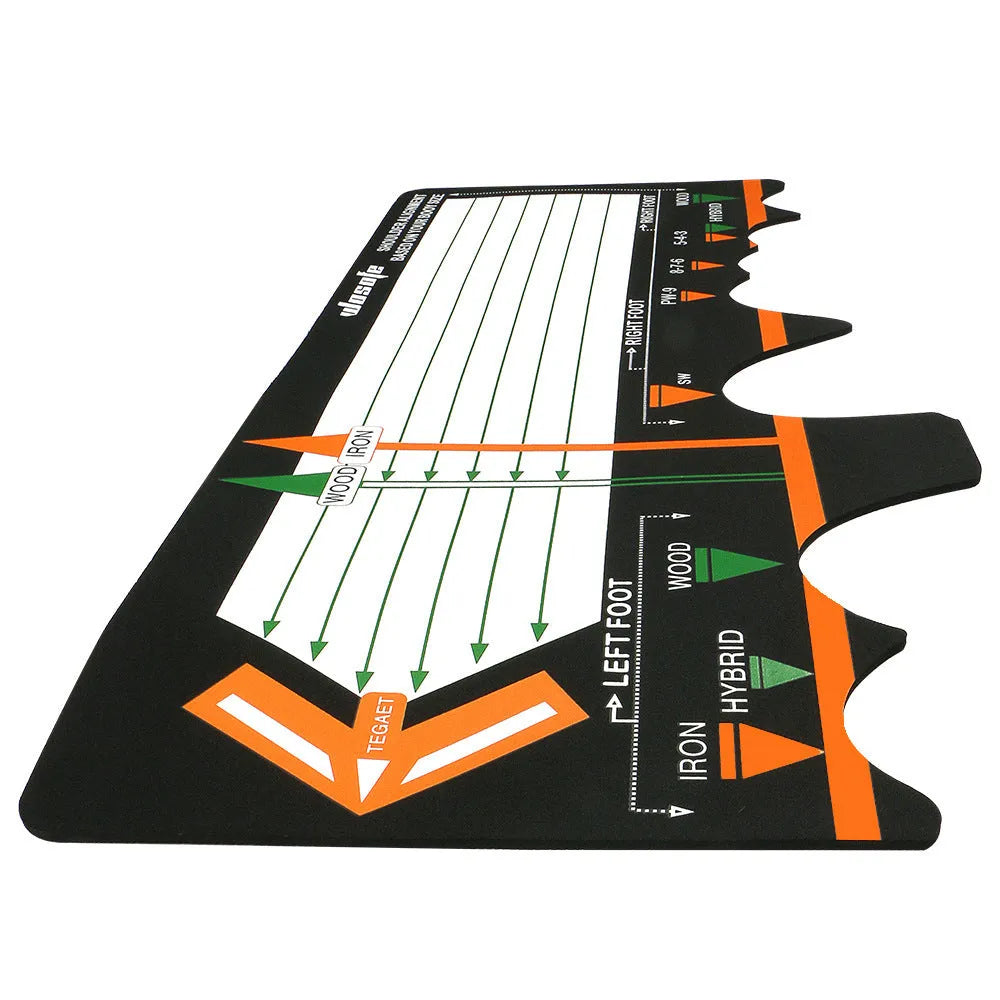 Black neoprene golf swing positioning pad for stance correction and alignment training
