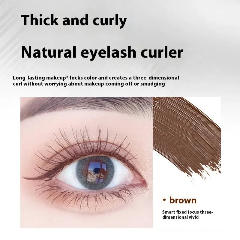Waterproof mascara in steel tube with black and brown shades and optional eyelash curler