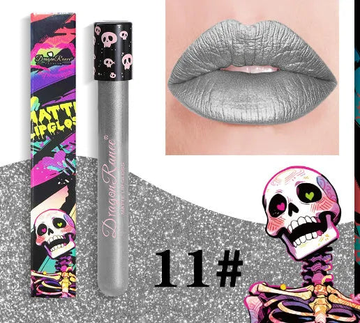 Halloween creative makeup retro matte gold silver lip gloss in test tube skull packaging