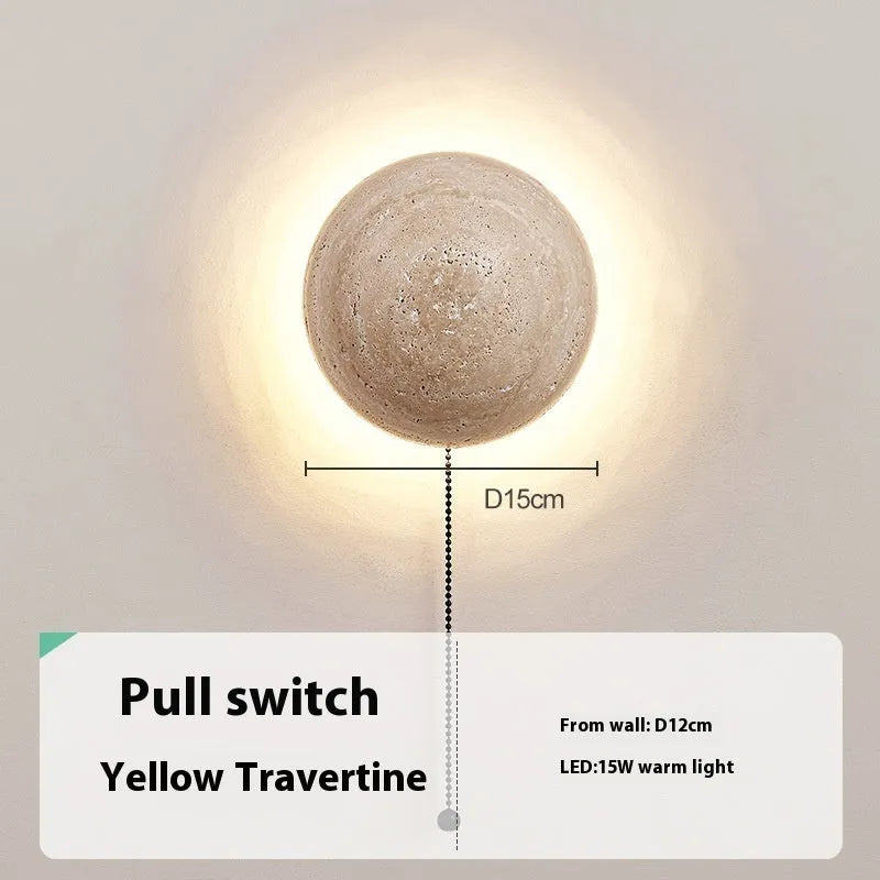 Yellow cave stone semicircle wall lamp with iron housing and pull switch