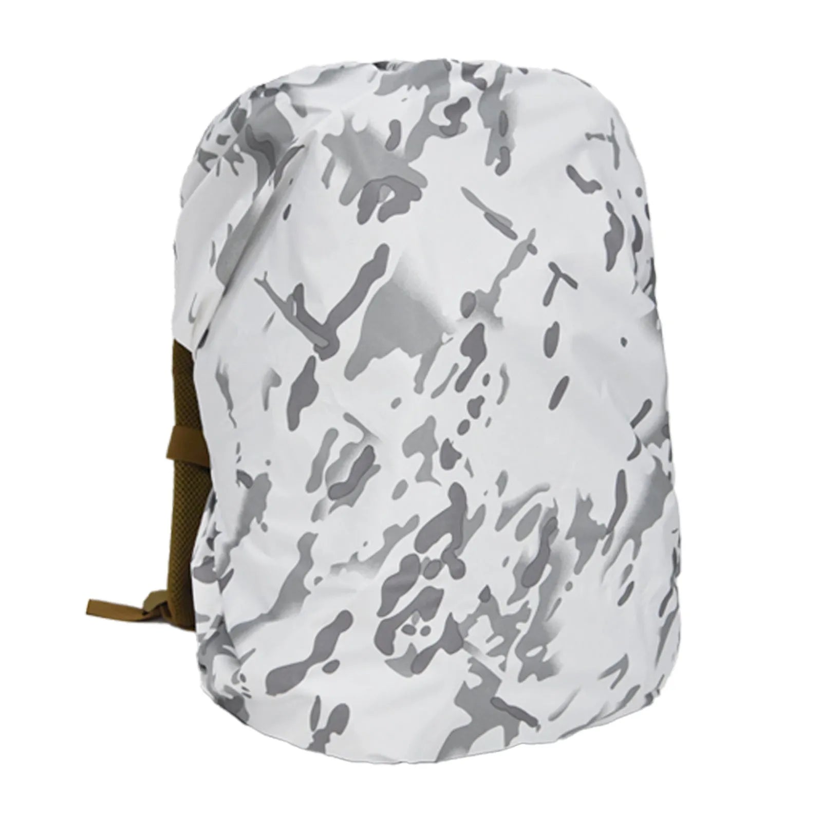 Army Green waterproof rain cover for an 80-litre outdoor backpack on a hiking trail.