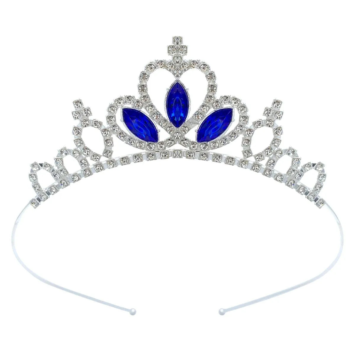 Girl's electroplated alloy princess crown headdress in gold and silver colour variations with gemstone-effect finishes.