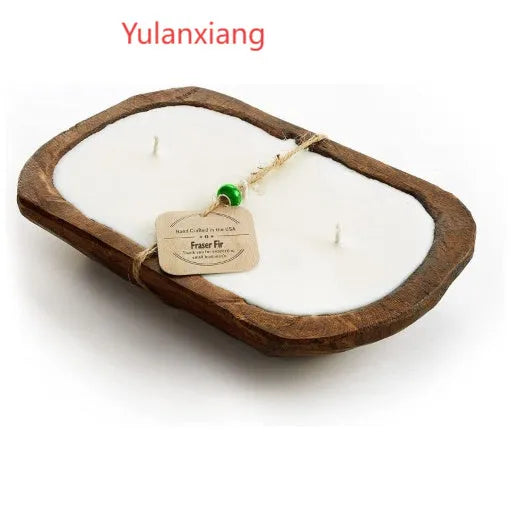 Wooden basin soy wax aromatherapy candle with triple wick and lavender scent option