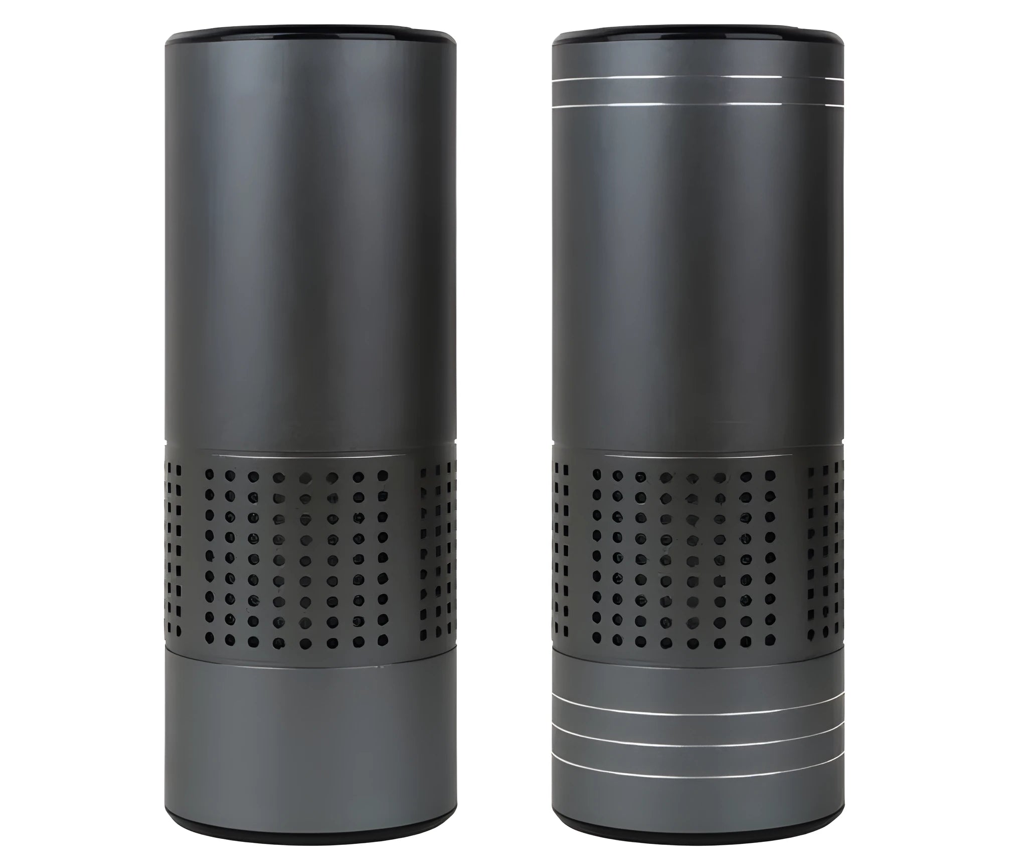 Aluminium alloy car air purifier with display screen, USB cable, suitable for cup holder use.