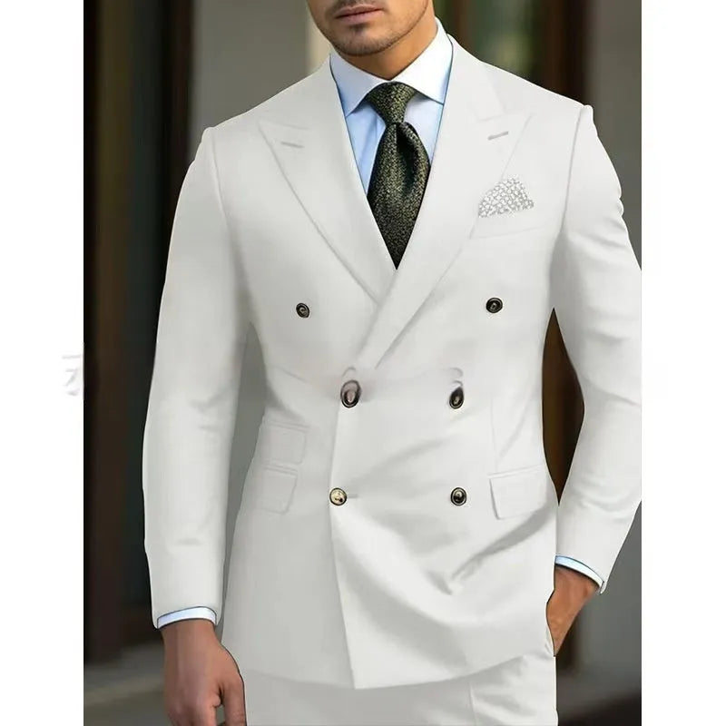 Men's brown two-piece business suit with regular cut on a hanger