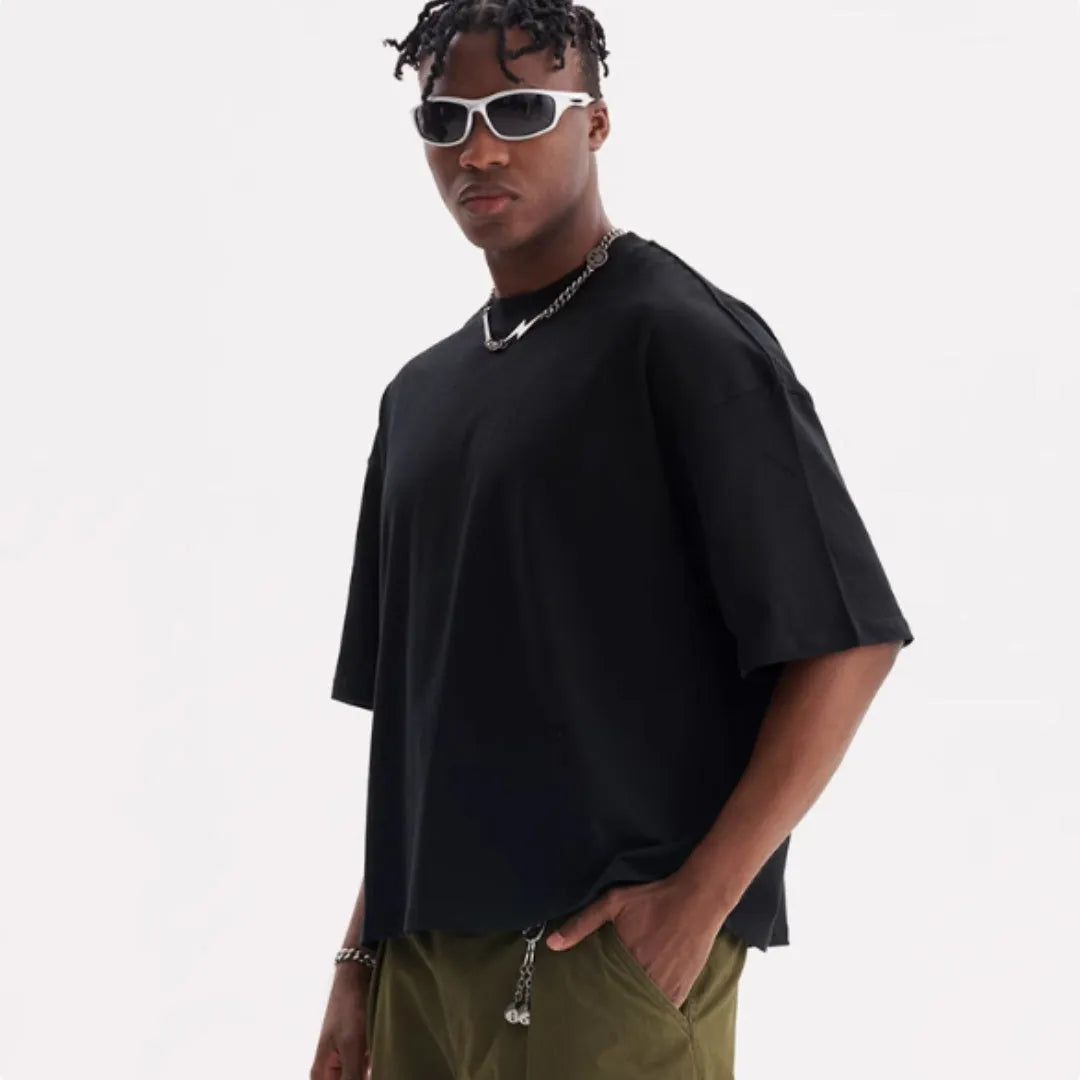Men's loose fit pure cotton t-shirt in apricot colour, short sleeve American style.