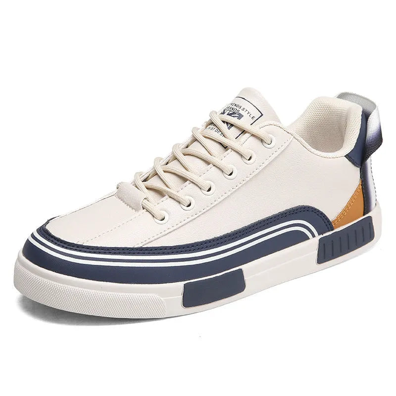 Men's beige and green canvas casual shoes with mesh ventilation sections and flat heels