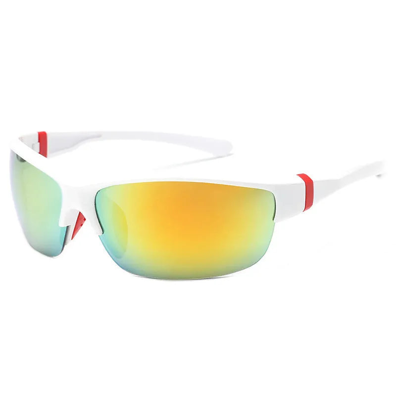 Men's windproof cycling sunglasses with semi-frameless PC frame in multiple colour options