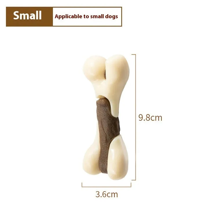 Dog chew toy bone grinding rod in small and large sizes with cowhide and nylon construction