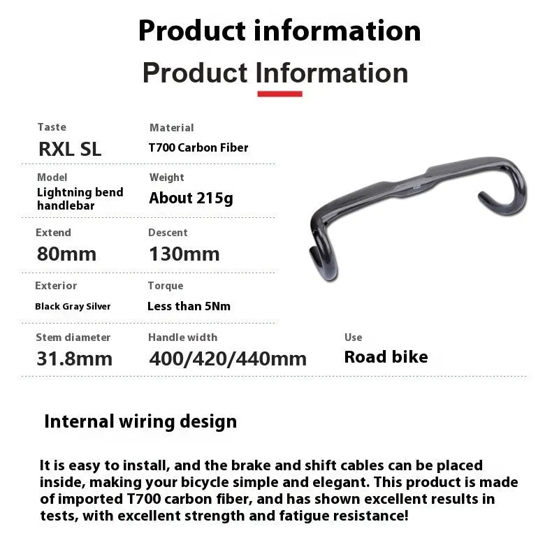 Carbon fibre road bicycle drop handlebars showing Black Grey Silver UD finish in 400mm width