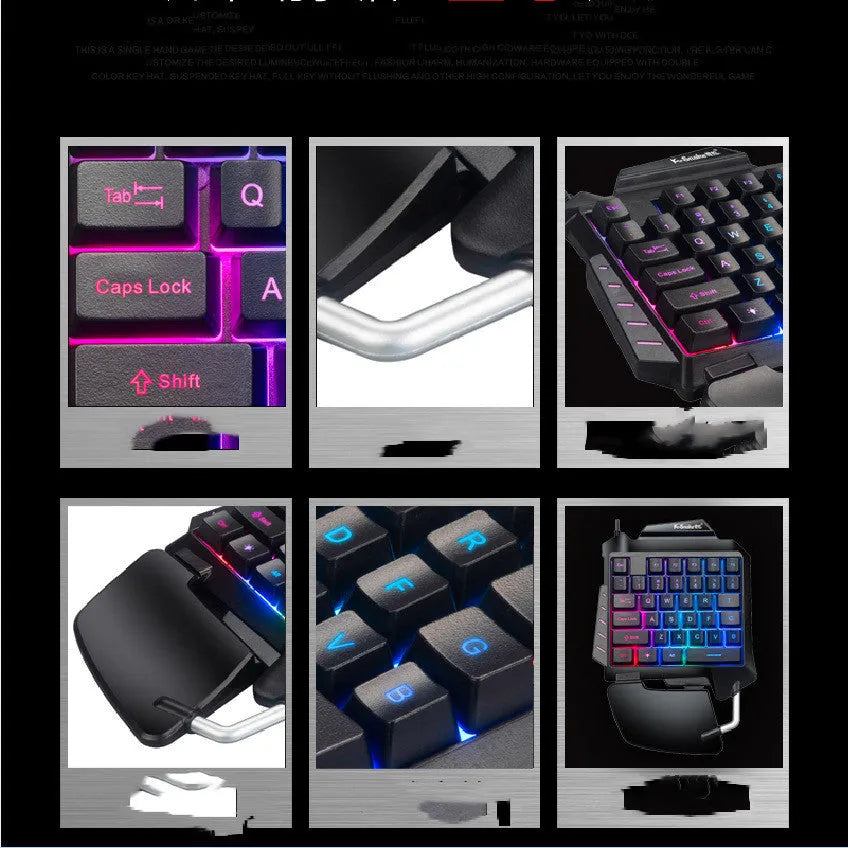 Black left-handed gaming keyboard with detachable palm rest and shortcut keys for desktop gaming