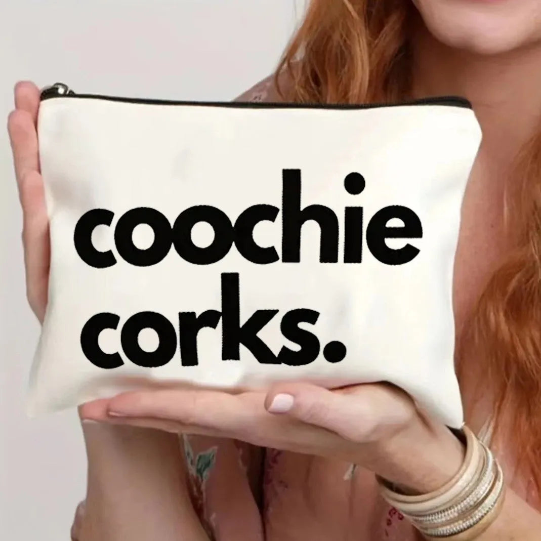 Polyester canvas cosmetics bag with a zipper closure, shown in one of five available colours.