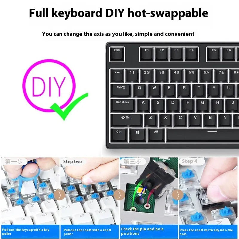 87-key mechanical gaming keyboard with dual-colour keycaps and hot-swappable switches