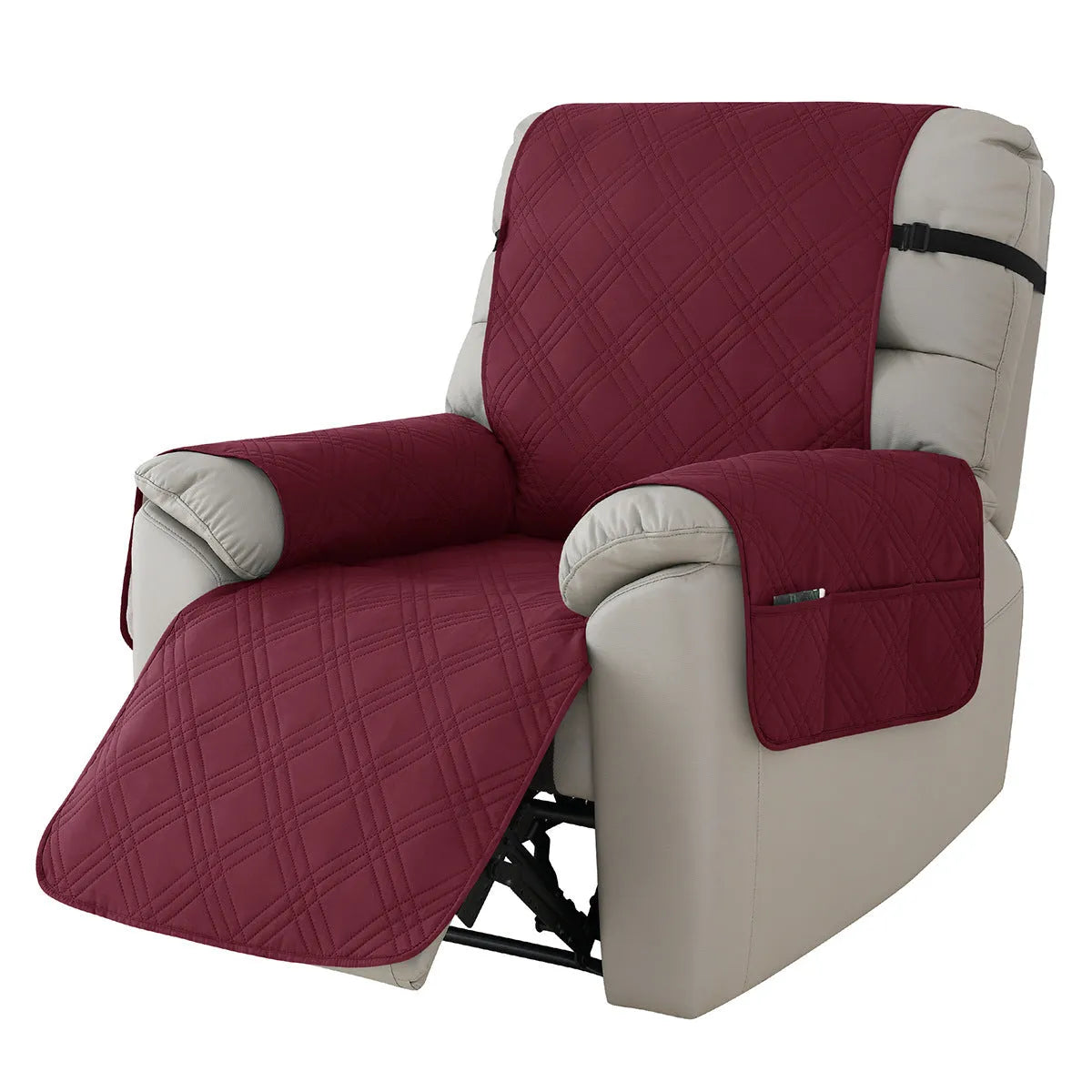 Waterproof quilted sofa cover for a Chivas massage chair in a dark coffee colour.