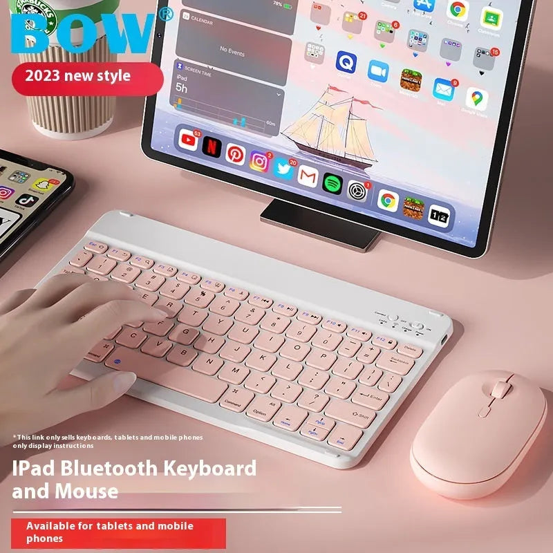 Wireless Bluetooth keyboard and rechargeable mouse set in elegant pink colour option