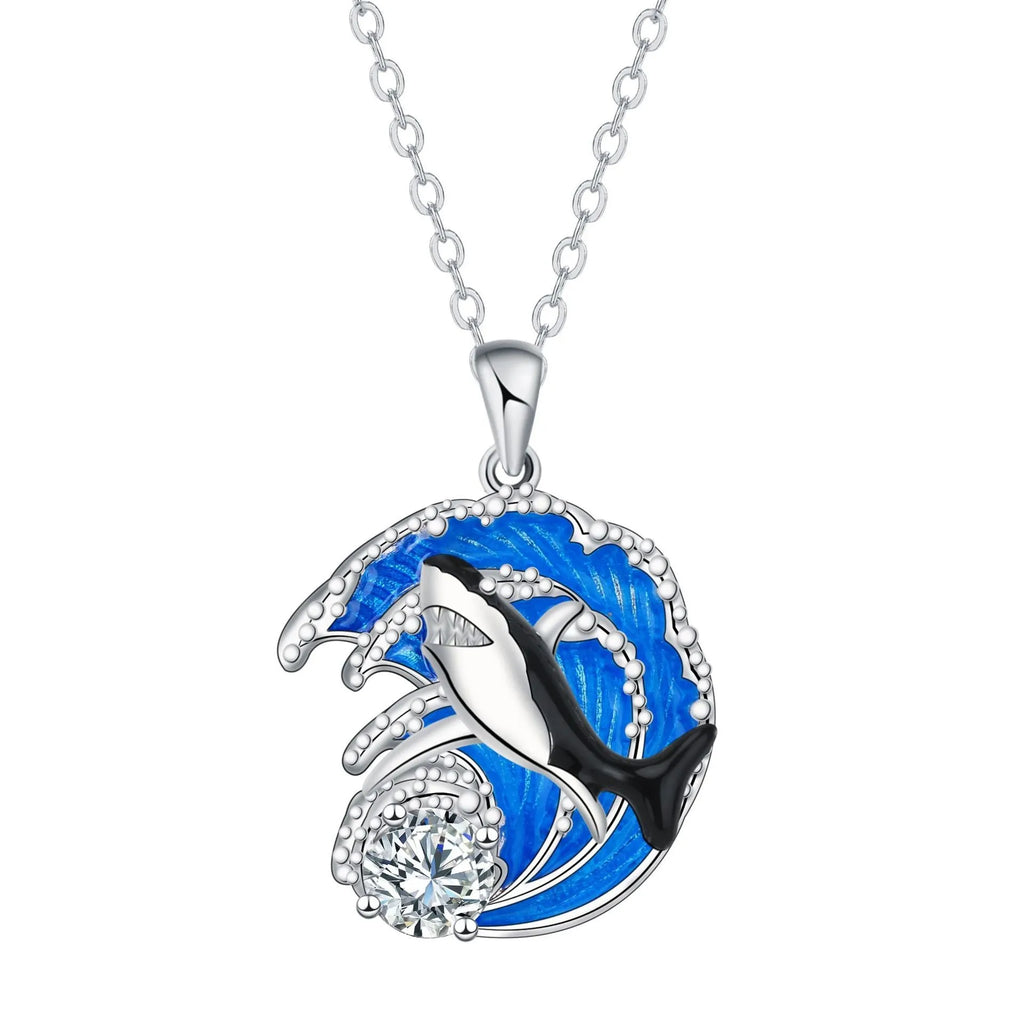 Shark women's necklace with electroplated copper pendant and cross chain design