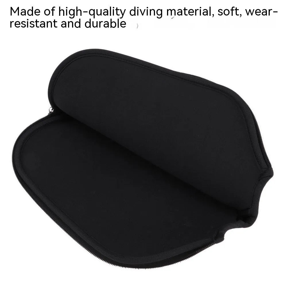 Black neoprene protective sleeve for table tennis racket on solid background