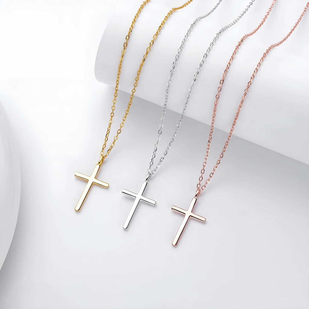 S925 sterling silver cross pendant necklace with O-shaped chain in gold plating