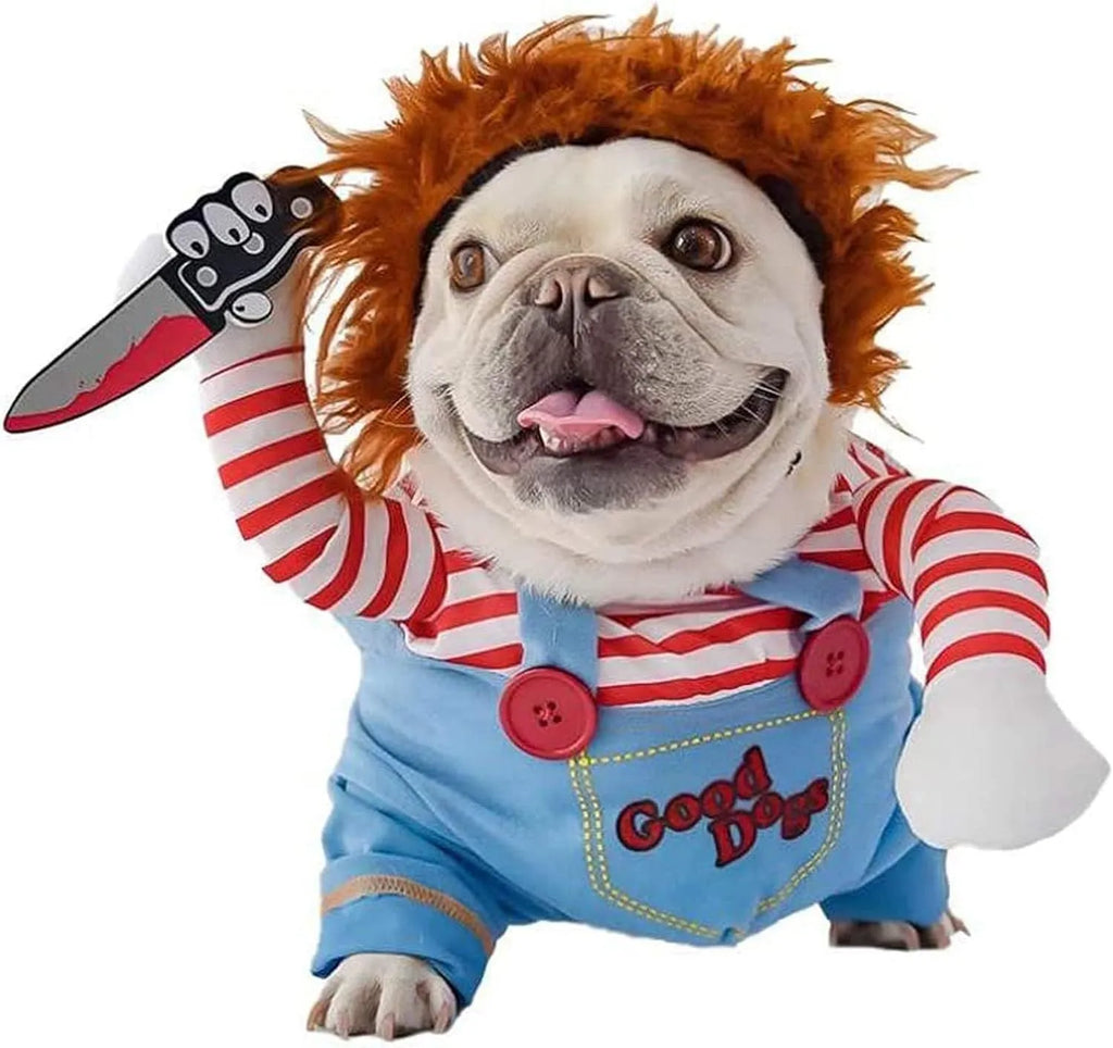 Striped Halloween harness pants costume for dogs and cats with bandana and leash three-piece set