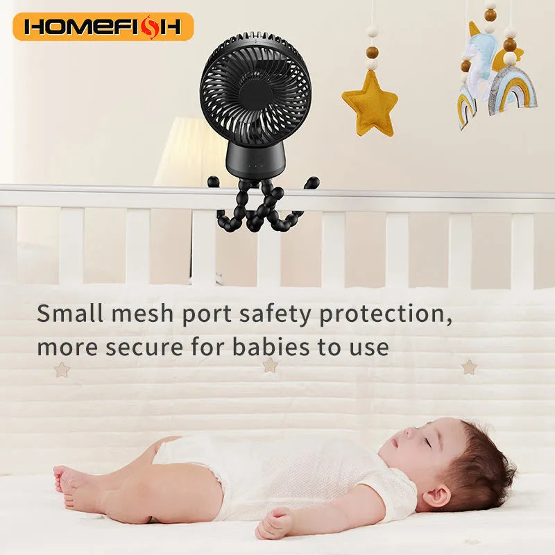HOMEFISH F2 automatic shake head portable fan with LED light and removable bracket