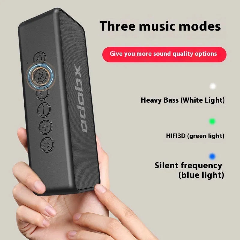 Black portable Bluetooth speaker with subwoofer and lanyard 215x55x68mm 800g