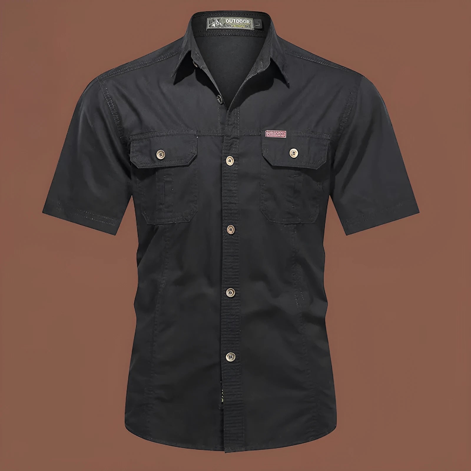 Men's short sleeve cotton work shirt in loose fit available in army green, beige, black, dark blue and other colours