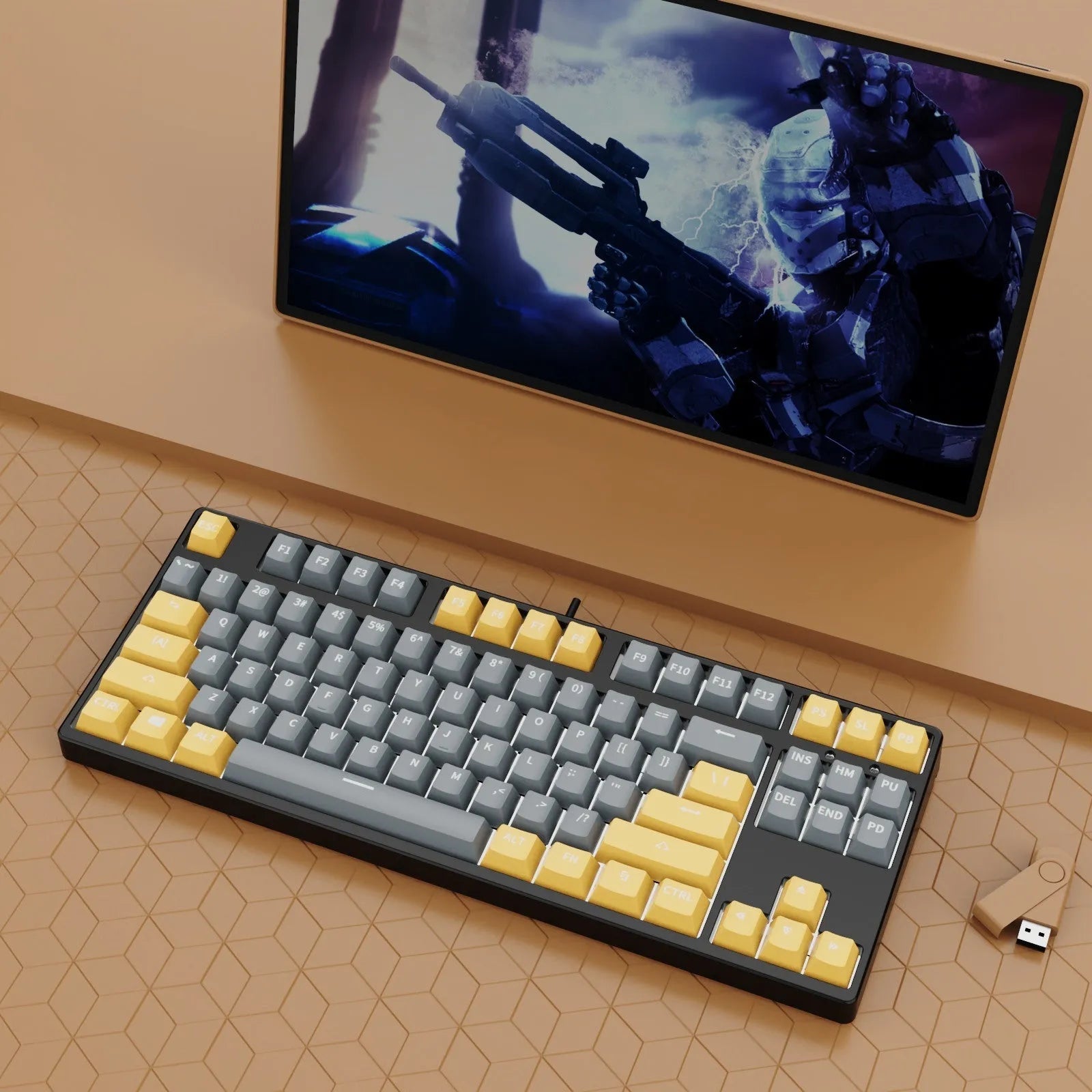 87-key mechanical gaming keyboard with dual-colour keycaps and hot-swappable switches