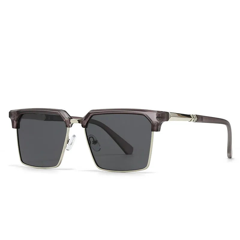 Men's square plastic sunglasses in box style, shown in one of six colour options.