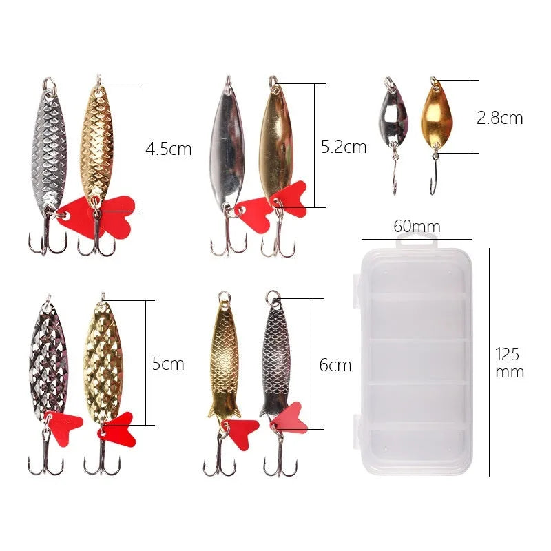 Iron fishing lure with pineapple sequin box design showing gold and silver metallic sequins