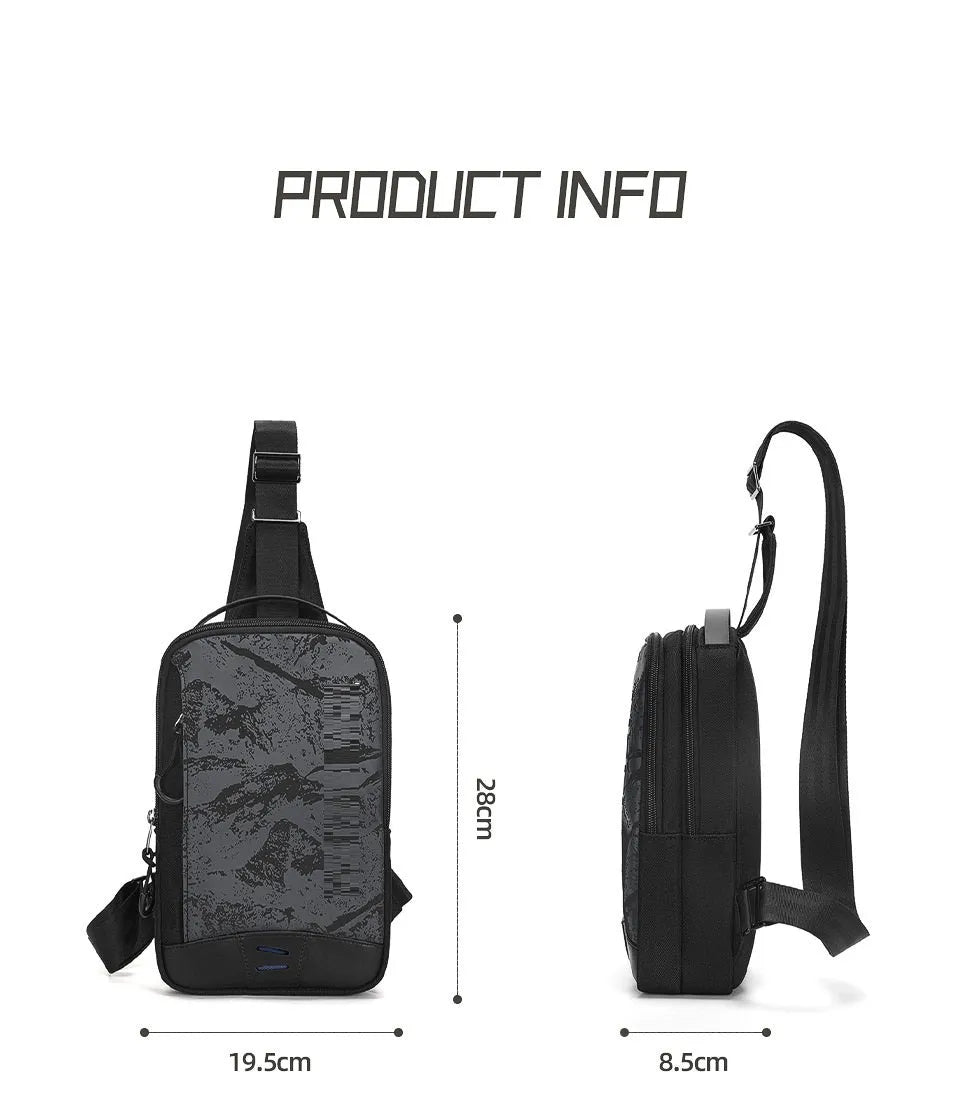 Casual black TPU waterproof chest pack with single shoulder strap and soft handle
