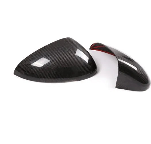 Carbon fibre mirror covers for Porsche Macan with dimensions 27.5x16.3x13.8cm