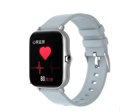Blue smart watch with 1.7-inch touch screen on adjustable silicone strap