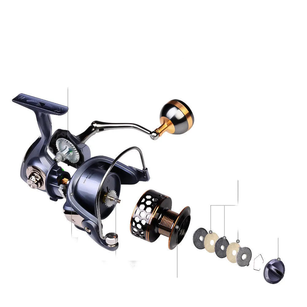 Full metal thread cup spinning reel with honeycomb aluminium spool and CNC metal rocker handle