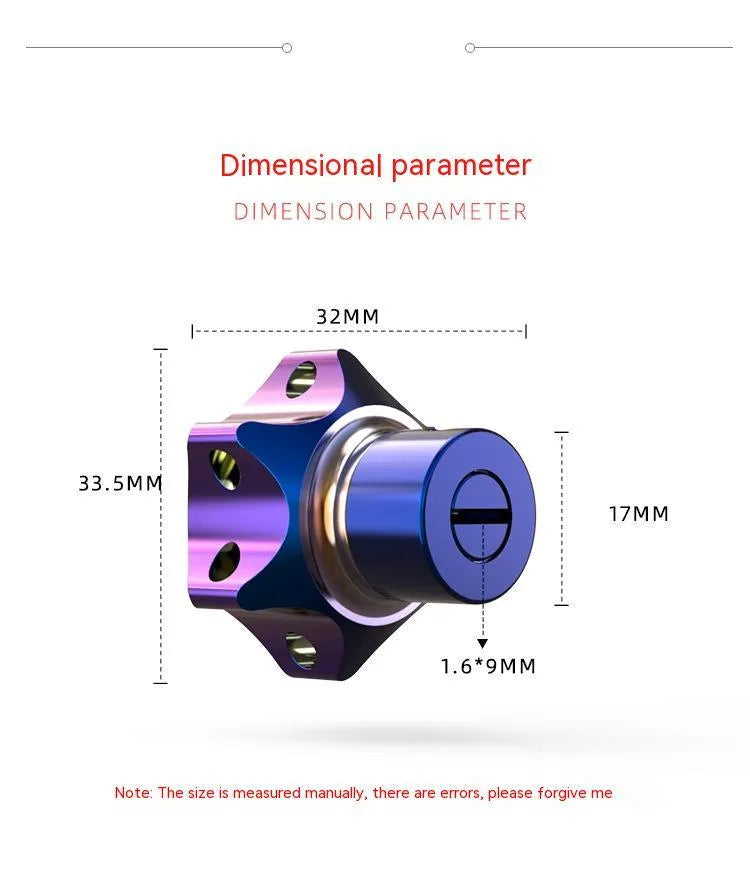 Motorcycle key head cover in T6 aluminium alloy showing hexagonal, five-pointed star and plum blossom design options