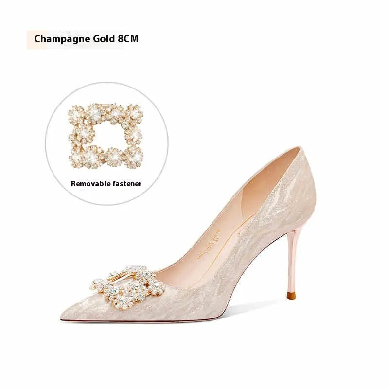 Champagne gold French engagement high heels with pointed toe and stiletto heel