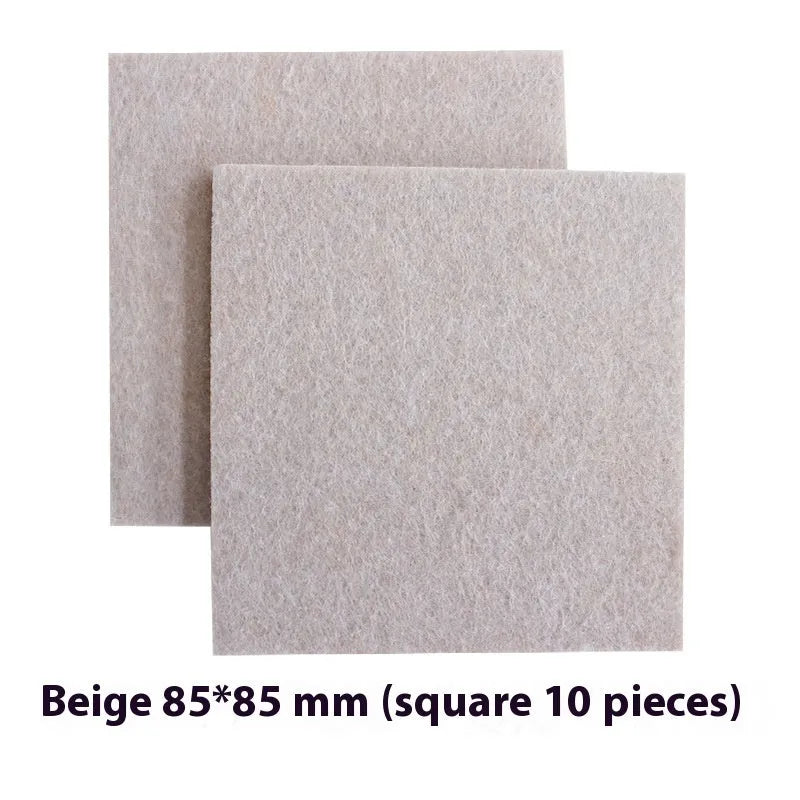 Beige plastic furniture protection pads in five sizes including round and square shapes for chair legs