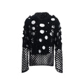Black men's loose-fit hollow knit hoodie with pearl decorative detail on the front.