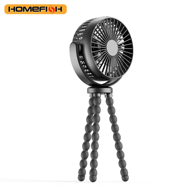 HOMEFISH F2 automatic shake head portable fan with LED light and removable bracket