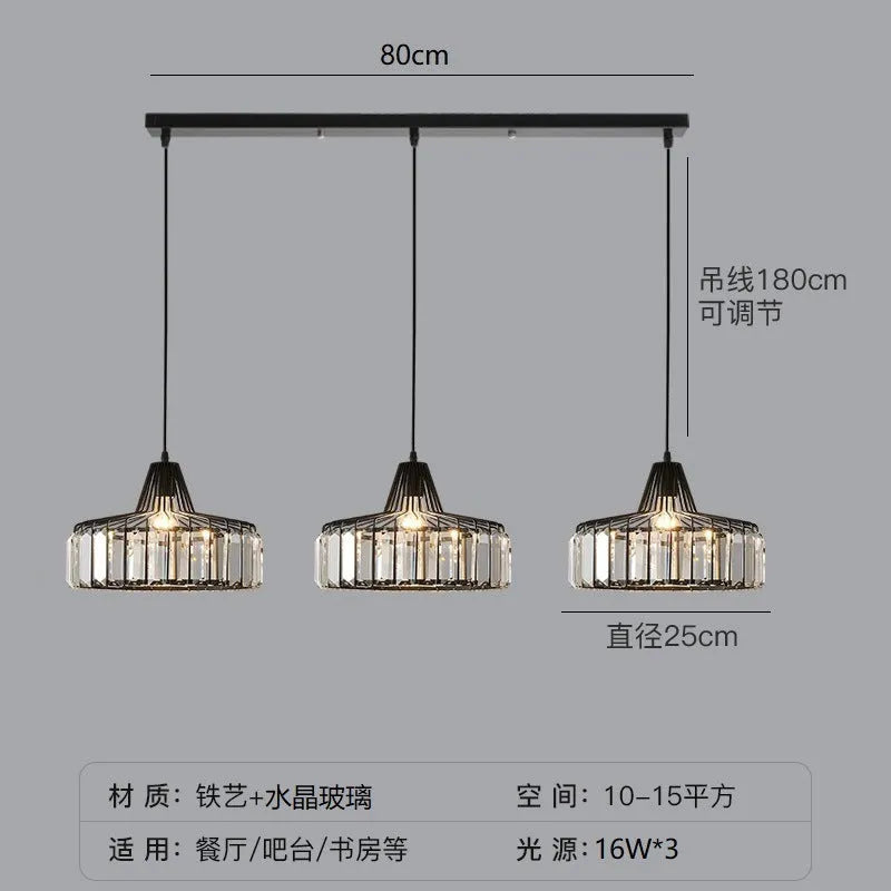 Modern black and gold crystal chandelier ceiling lamp with LED lights in various sizes.